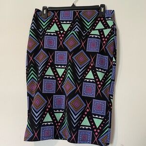 LuLaRoe Black Multicolor Geometric Pencil Skirt